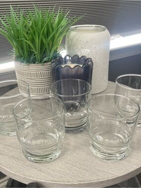 Vintage Eastern Airlines Footed Rocks Set of 5 Glasses Whiskey Lowball Retro Bar